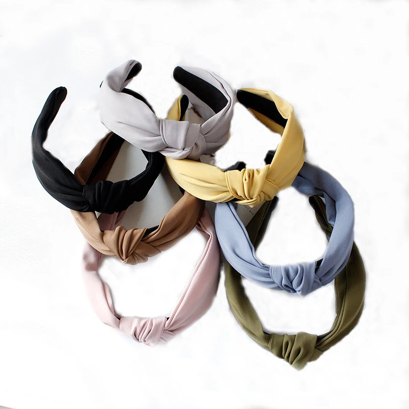 

new fashion Knotted Hairband cloth Lady Headband Hair Head Hoop Bands Accessories solid color For Women Girls Scrunchy Headdress