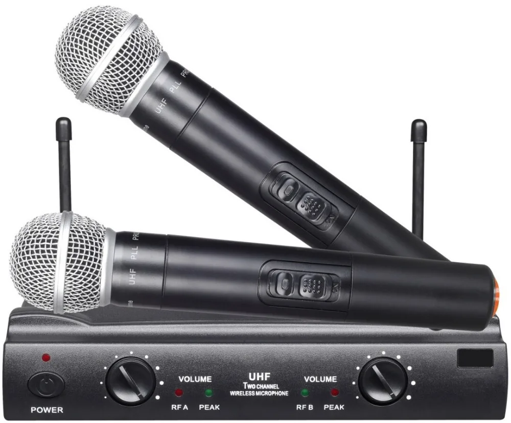 UHF Long Distance Dual Channel 2 Handheld Mic Transmitter Professional