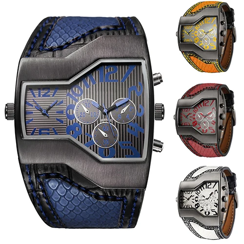 

Men's Fashion Military Double Movement Faux Leather Band Charming Wrist Watch