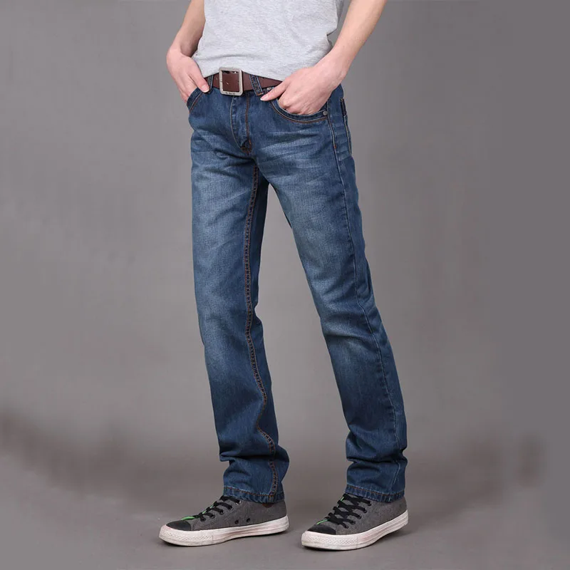 

2019 Spring New Blue Men's Jeans Men's Slim Fit Straight Pants Smart Casual Lightweight Pleated Men's Denim Trousers