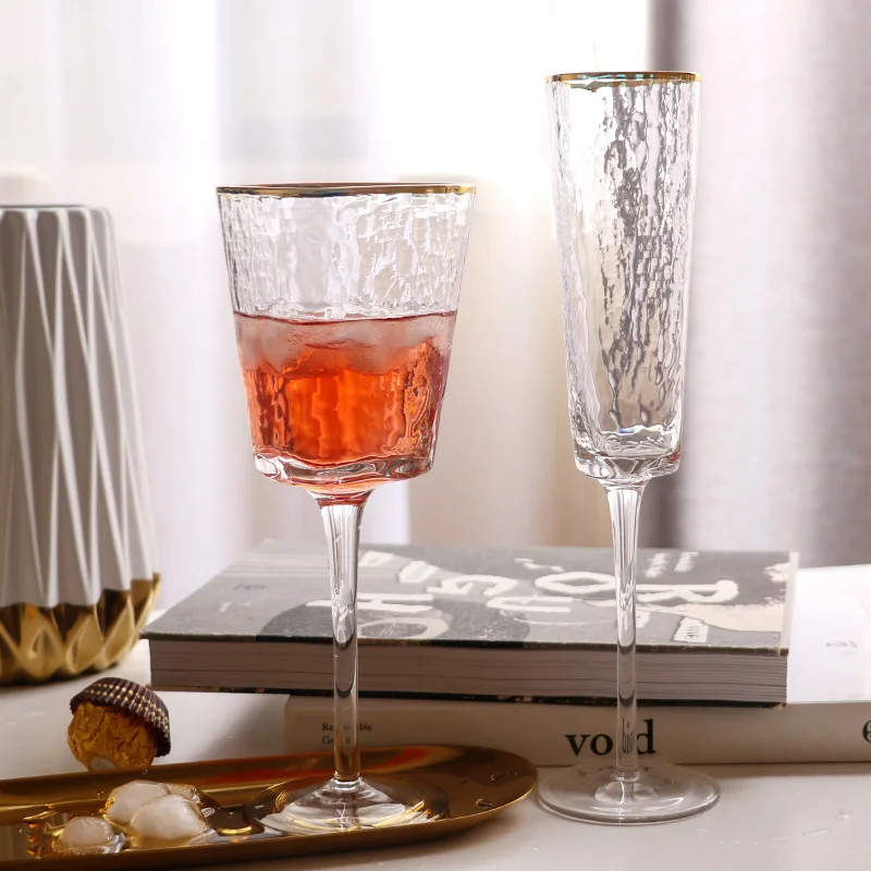 

Gold Edge Crystal Glass Cup Creative Hammer Pattern Dinner Tool Drinking Utensils European Style Red Wine Champagne Glass 1pcs