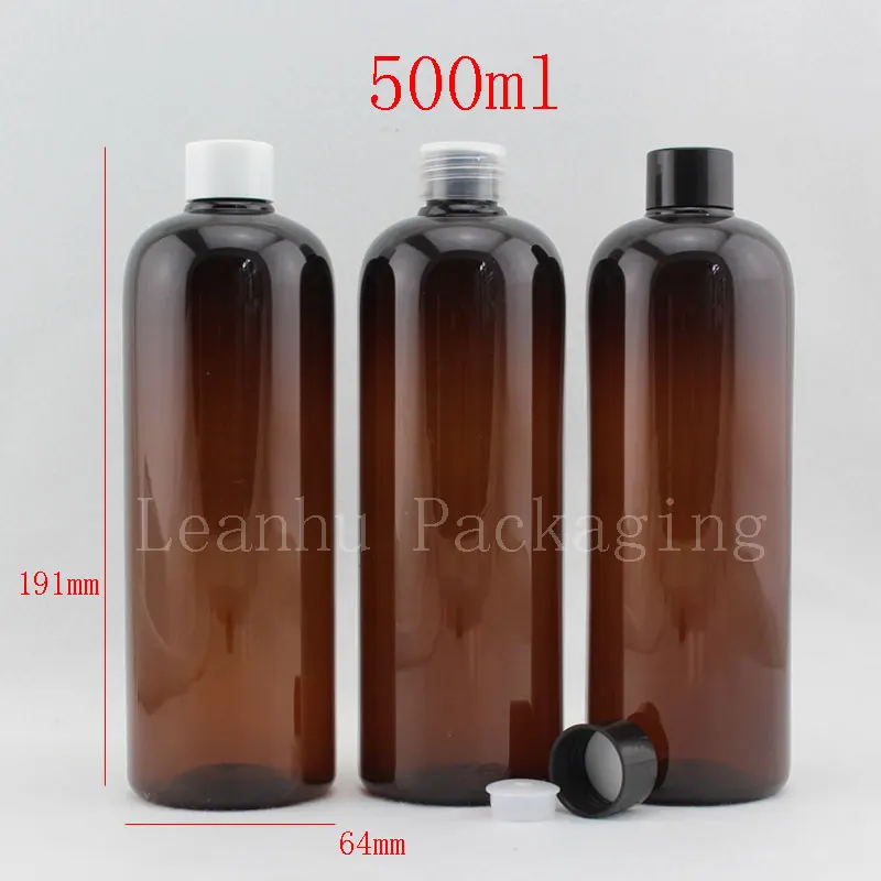 500ml brown plastic bottles with screw lid , 500cc cosmetic packaging container bottle with a