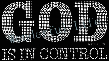 

Free shipping rhinestones hot fix rhinestone transfers iron on transfers motif designs god is in control in white words