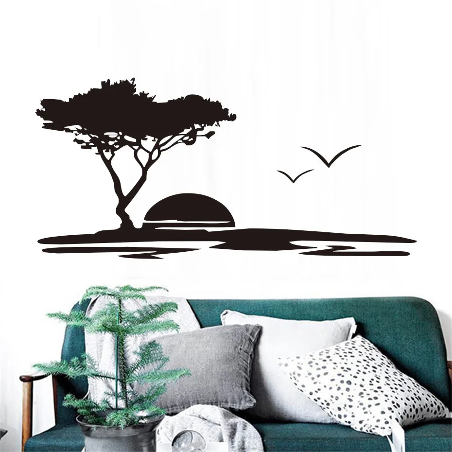 DCTOP Hollow Out Removable Vinyl Big Tree And Seagulls Nature Wall