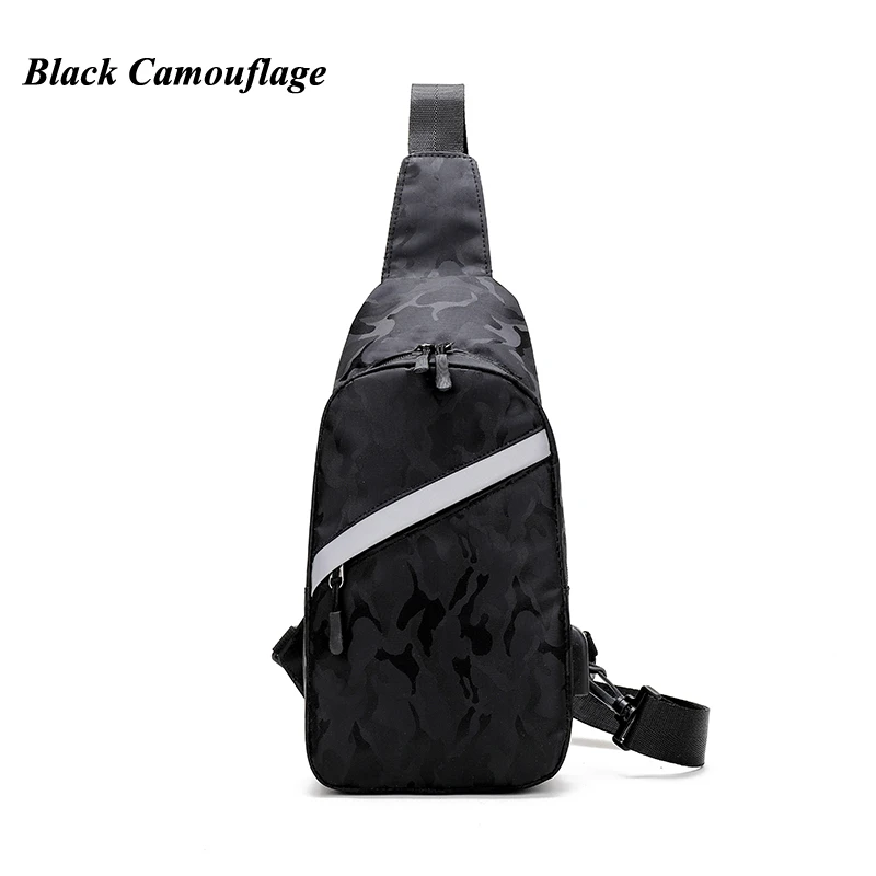 

Men Chest Pack Messenger Sling Travel Crossbody Shoulder Bag USB Charging Blue Black Camouflage Handsome Style