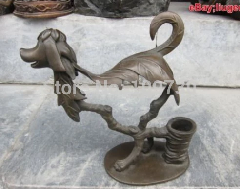 

002340 Chinese fengshui bronze dog brush rack brush pot sculpture Statues