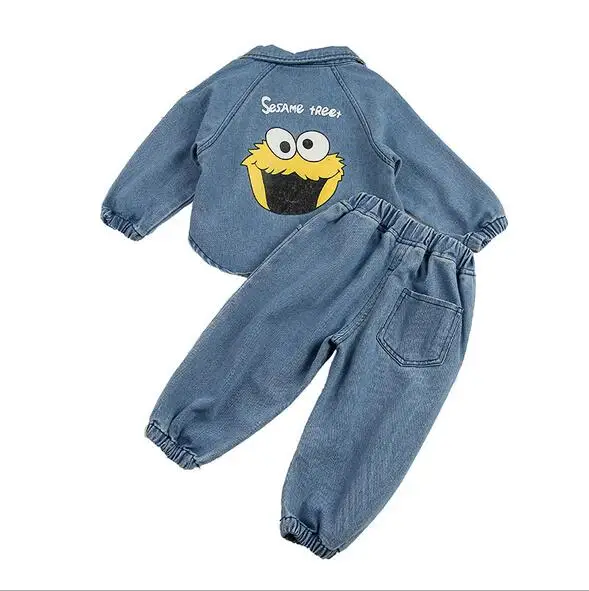 Г. осенний детский спортивный костюм комплект детской джинсовой одежды из 2 предметов, толстовка с рисунком Джемперы+ штаны, джинсы ковбойский костюм для маленьких мальчиков и девочек - Color: Blue