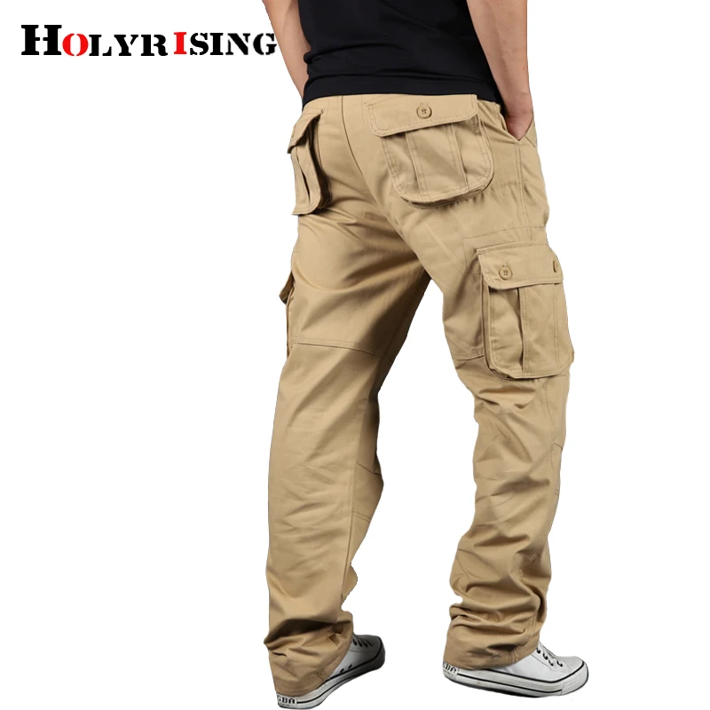 Holyrising Men's Cargo Pants Casual Cotton Trousers Multi Pocket Military Style Tactical Pants Male