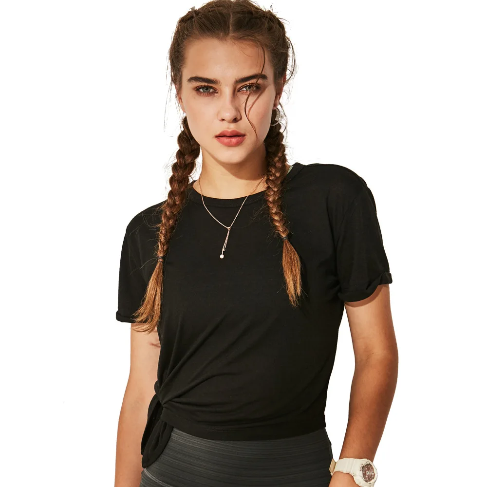 

Women Yoga Top Short Sleeve Shirt Sport Fitness Shirt Girls T Shirt Black Dance Clothes Gym Top Gymnastic Wear