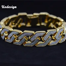 Uodesign Золотой Серебряный цвет мужской хип-хоп браслет iced out 22,5 см длинная цепочка из звеньев изысканные матовые браслеты подарки или рэп