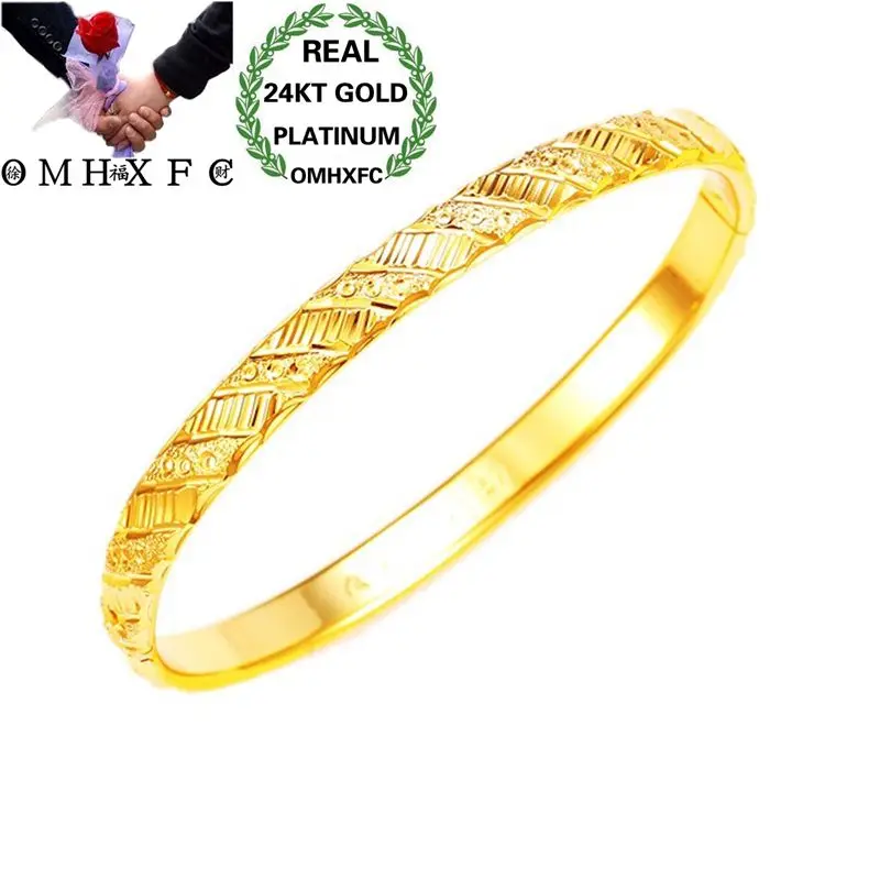OMHXFC Wholesale European Fashion Woman Bride Party Birthday Wedding Mother Gift Vintage Wide 24KT Gold Bracelet Bangle ES158 | Украшения и