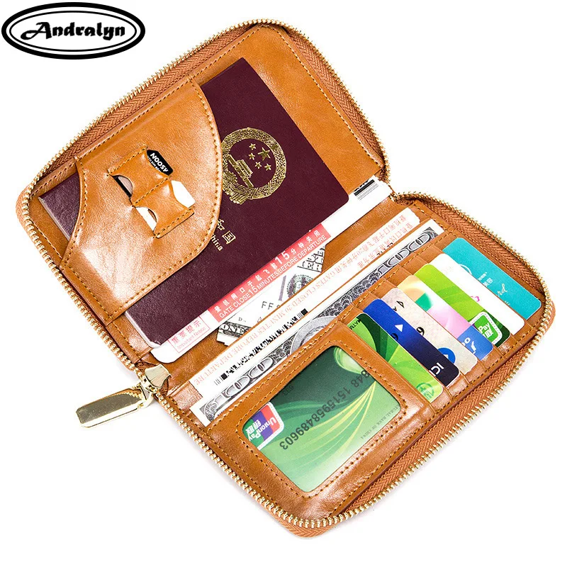 Andralyn High capacity Genuine Leather Passport Holder Zipper Multi functional Men and Women