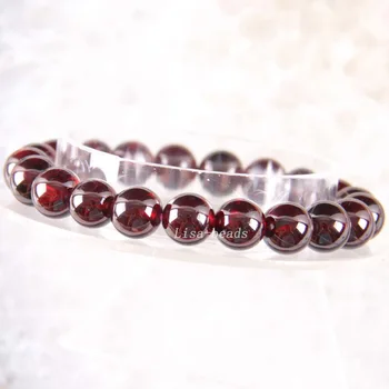 

Free Shipping Fine Jewelry Stretch Red Round Beads 6MM AA 100% Natural Garnet Bracelet 7" with Box 1Pcs J030