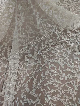 

White glued Glitter African Lace Fabric and French Sequins Net Lace Fabric/High Quality for fashion show dress YG-89