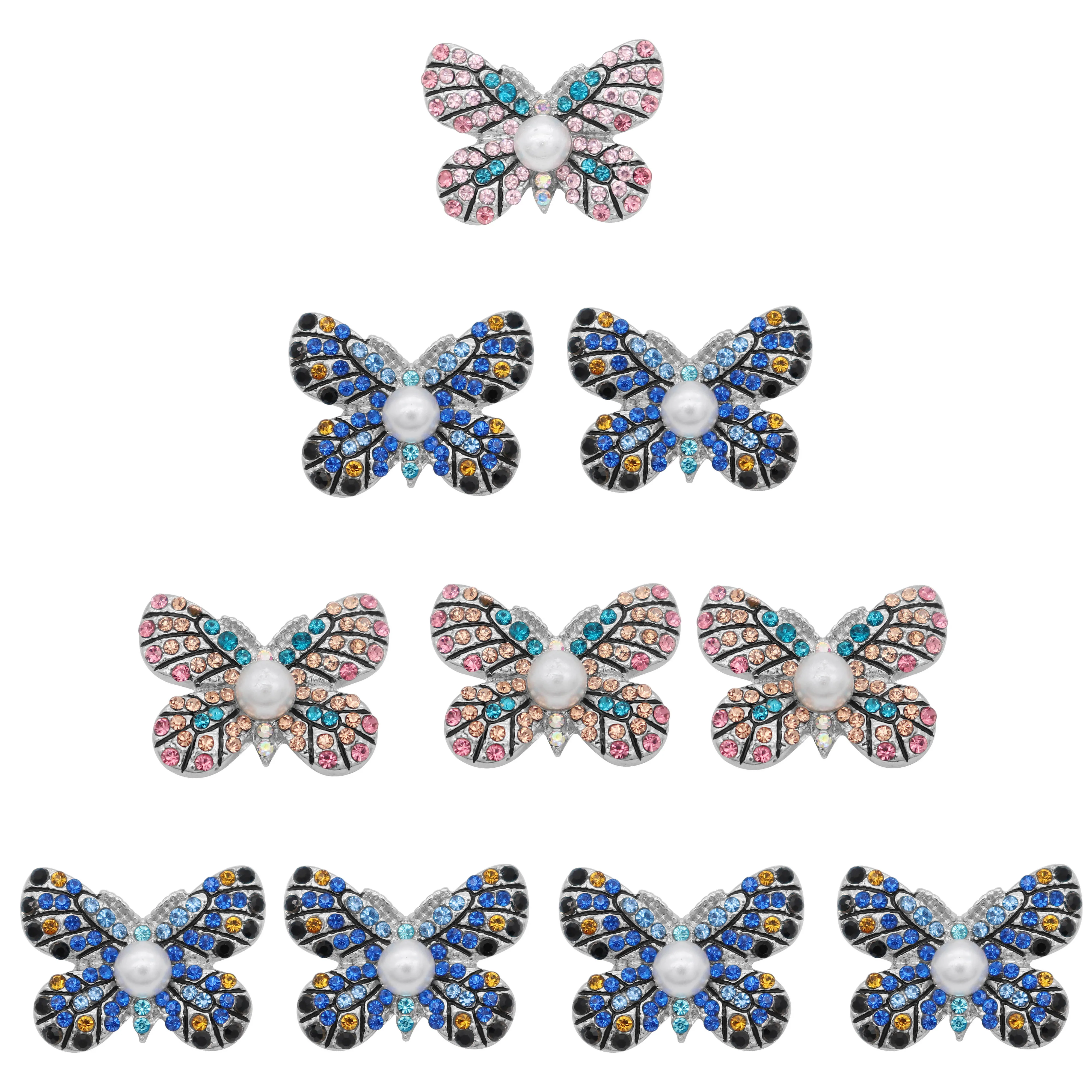 

Snap Button Jewelry pearl colorful Rhinestone butterfly metal 18mm Snap Buttons fit Snap Bracelet Bangles Jewelry for female