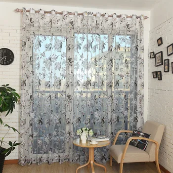 

Organza Window Tulle Curtains for Living Room Bedroom Kitchen Sheer Curtains Cheap Yarn Curtain Floral Ready Made