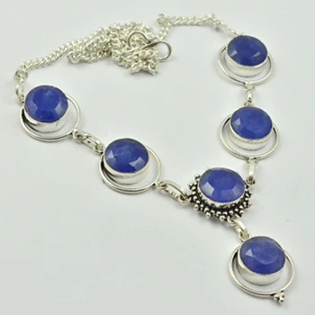 

Sapphires Necklace Silver Overlay over Copper, 48cm , N2857