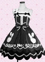 Black and White Sleeveless Bow Dot Cotton Sweet Lolita Dress