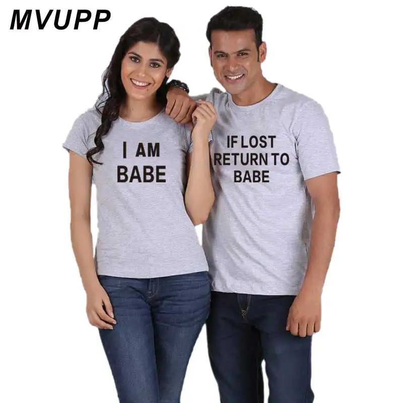 

BABE letter women men couple clothes for husband and wife t shirt white lovers funny printed costumes family clothing ulzzang