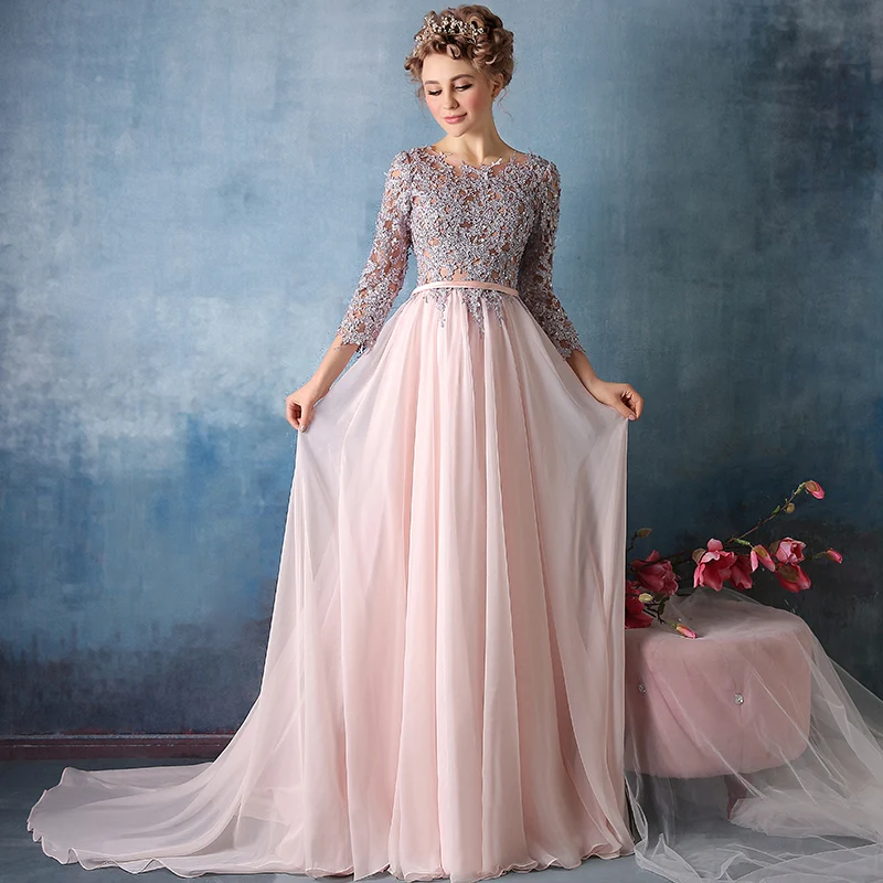 lace and chiffon evening gowns