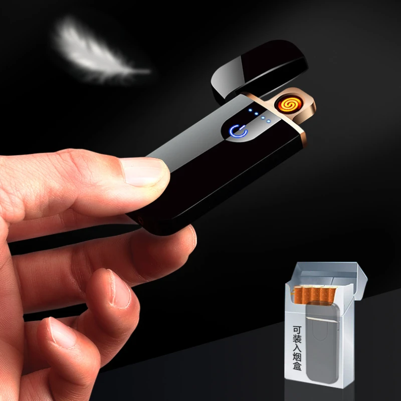 Сенсорная Индукционная двухсторонняя зажигалка, ультратонкая зажигалка, перезаряжаемая от USB, ветрозащитная, беспламенная, электронная зажигалка