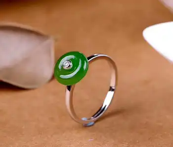 

Hetian Biyu Silver Inlay Ring Ping An Ring j5#