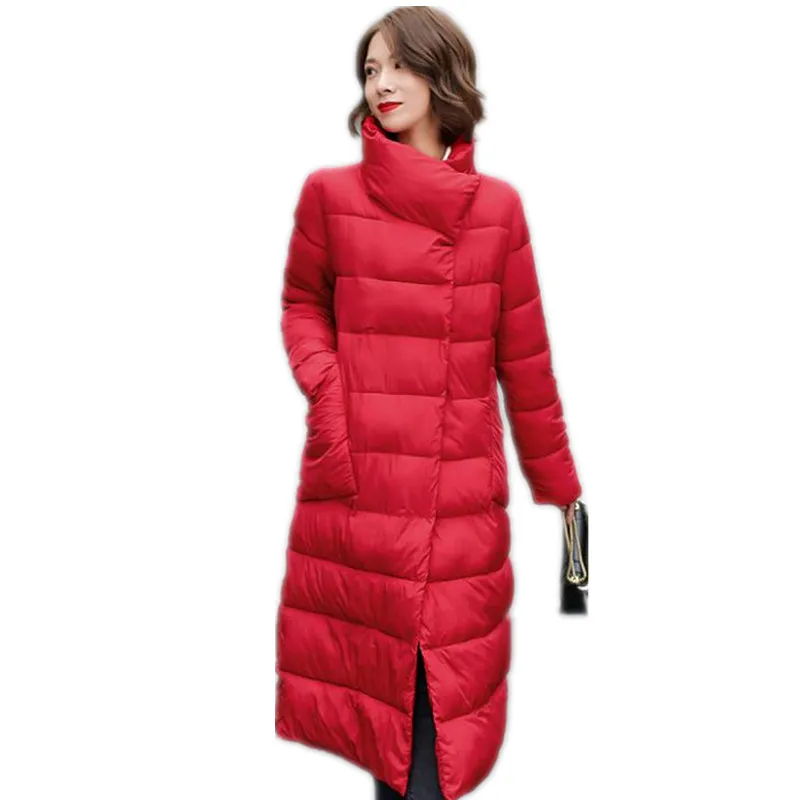 

New Winter Women Long Jackets 2019 Female Down Cotton Jacket Female Button Stand-Collar Slim Warm Cotton-Padded Parkas CQ2628