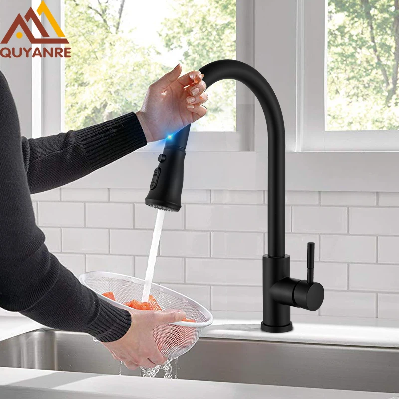 Quyanre Matte Black Sensor Kitchen Faucet Sensitive Smart Touch Control Faucet Mixer Tap Touch Sensor Smart Black Kitchen Tap5
