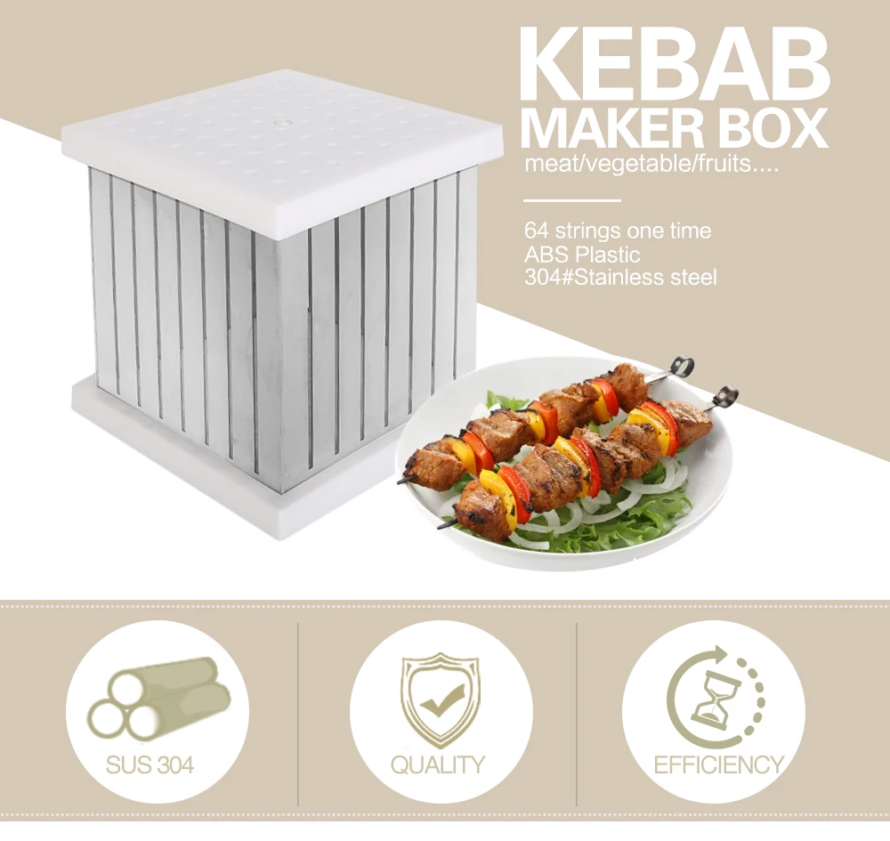 Kitchen Accessories BBQ Tools 64 Skewers Kebab Maker Box Stainless Steel ABS Plastic Meat Brochettes Barbecue BBQ Skewer Tools