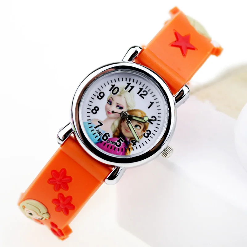 Orange C JOYROX Принцесса Эльза дети Wacthes Девушки Мода Детские часы с рисунком из мультфиломов кожаный ремешок кварцевые наручные часы детские часы - Цвет: Orange C