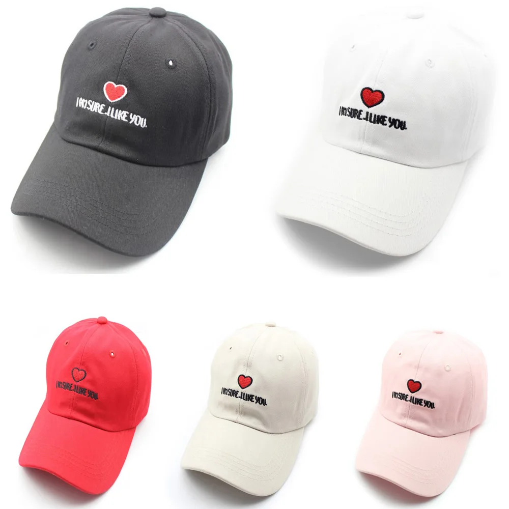 

Women Men Hip Hop Snapback Baseball Cap Boy Girl Visor Embroidery Heart I am sure I like you Love Dad Sun Hat Caps Adjustable