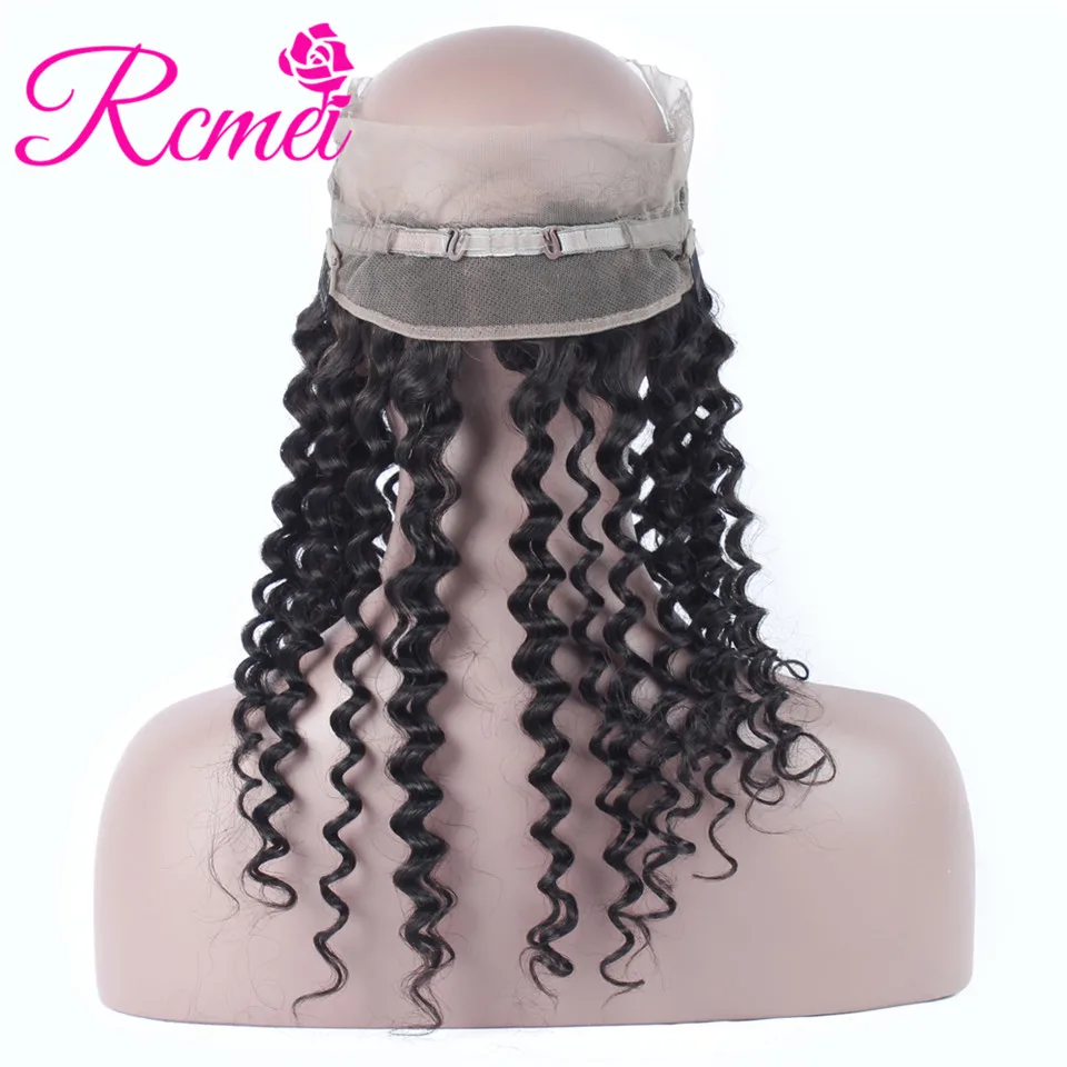 Rcmei Pre Plucked 360 Lace Frontal Closure 22*4*2 Inch Pre Plucked With Baby Hair Natural Hairline Brazilian Deep Wave Closure