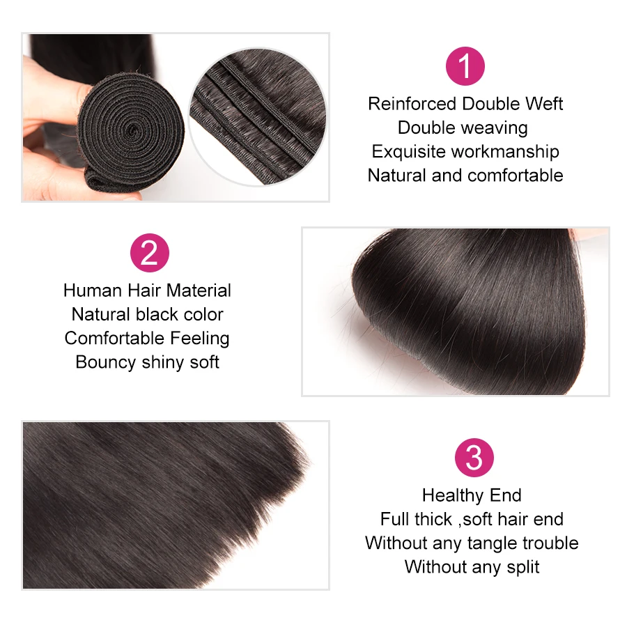 RUIYU Straight Hair Bundles Brazilian Hair Weave Bundles Human Hair Extensions 1/3/4 Bundles Non Remy Hair 10\