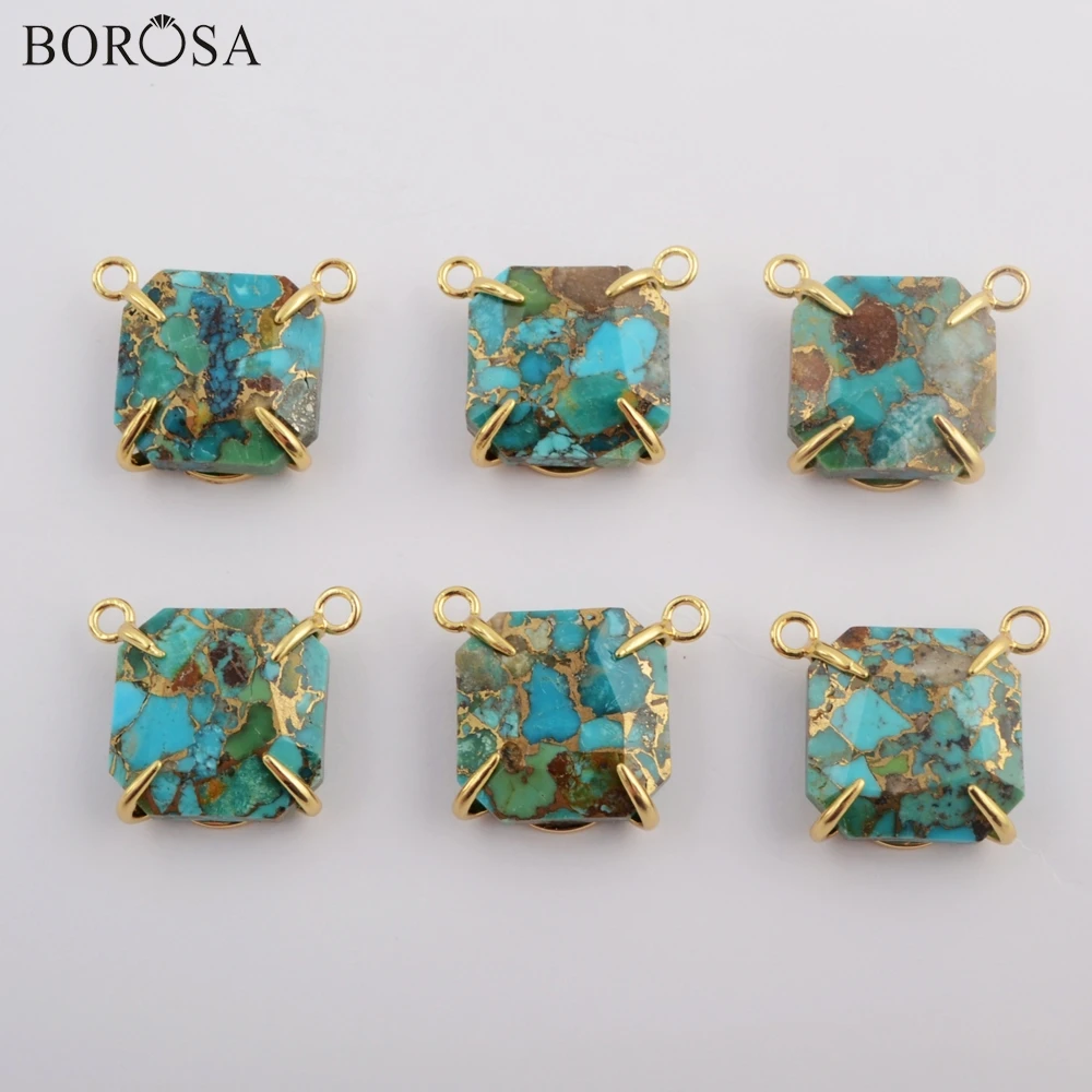 

BOROSA 5/10PCS Fashion Square Gold Electroplated Claw Natural Copper Turquoises Connectors for Necklace Handmade Jewelry ZG0416
