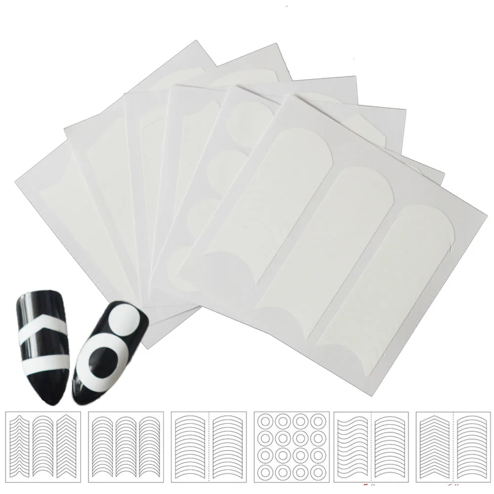 6 шт./лот дизайн ногтей французский гвоздь советы направляющие наклейки DIY трафареты маникюр стиль ногтей форма бахрома инструменты LA519