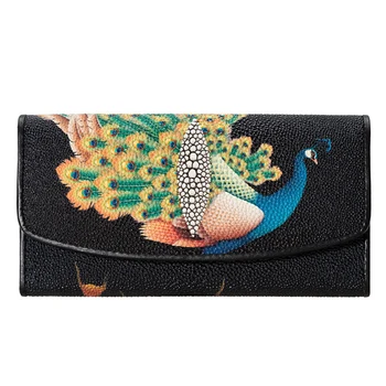 

European American business wallet fashion PU clutch bag Pearl fish pattern peacock printing tri-fold women wallet card wallet