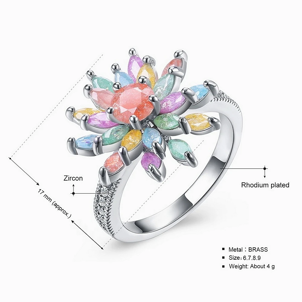 DreamCarnival 1989 Spring Flower Design Colorful Glitter Zircon Pale Purple Green Blue Color Cute Look Women Ring Anillo SJ29081