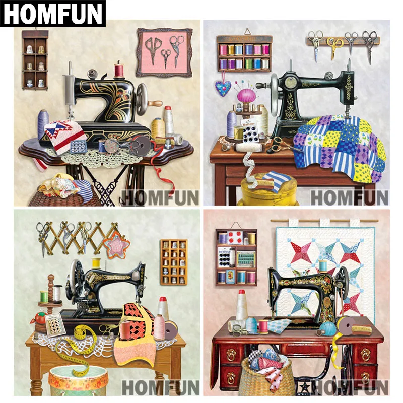 

HOMFUN Diamond Painting Full Square/Round Diamond "Sewing machine" Pattern Embroidery Cross Stitch 5D Rhinestone Painting A00974