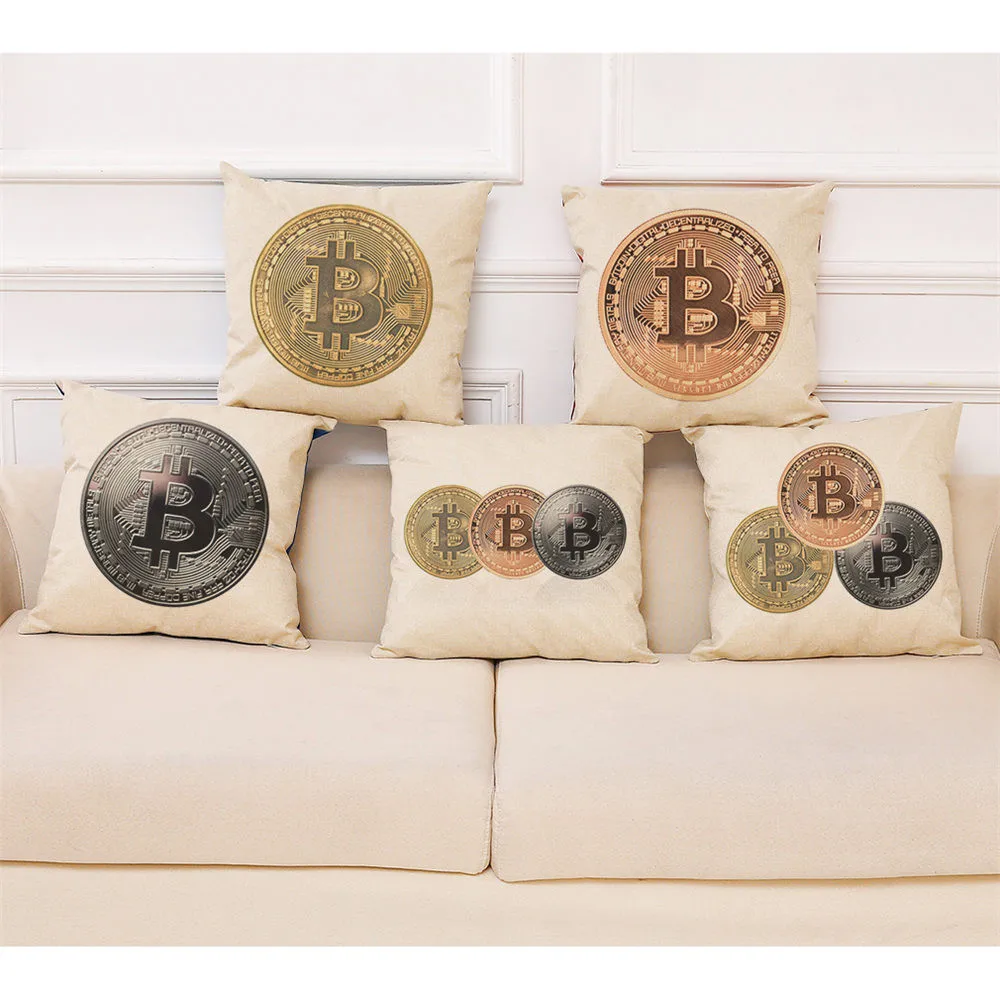 

Home Decor Cushion Cover Bitcoin Decorative Coins Throw Pillowcase Pillow Covers 45 * 45cm Cover Throw Printed Almofadas Cojines