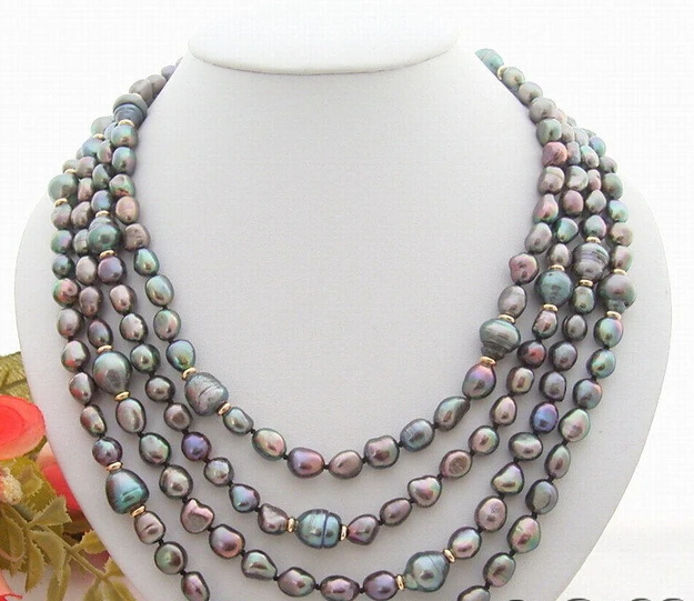 

Wholesale FREE SHIPPING N0712132 4Strds Black Baroque Pearl Necklace