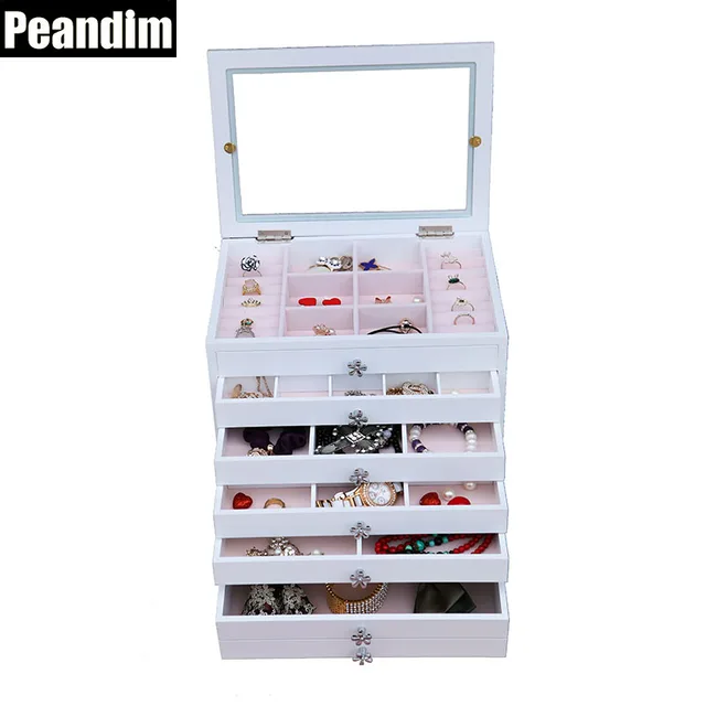 Peandim Moderne Stil Fünf Schubladen Holz Aufbewahrungsbox Peandim Moderne Stil Fünf Schubladen Holz Aufbewahrungsbox Uhr Speicherorganisator Fenster Spiegel Kosmetik Lippenstifte Verfassungskasten