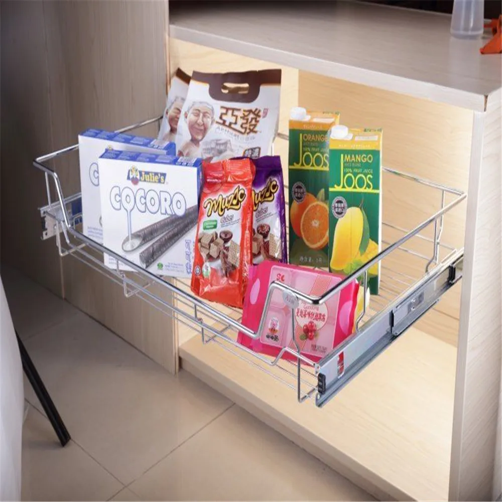 Kitchen Pull Out Sliding Metal Under Shelf Storage Basket Drawer