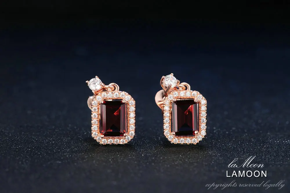 LAMOON Кристалл падение серьги для Для женщин классический 1.1ct 100% натуральный красный гранат 925 пробы серебро S925 Fine Jewelry LMEI025