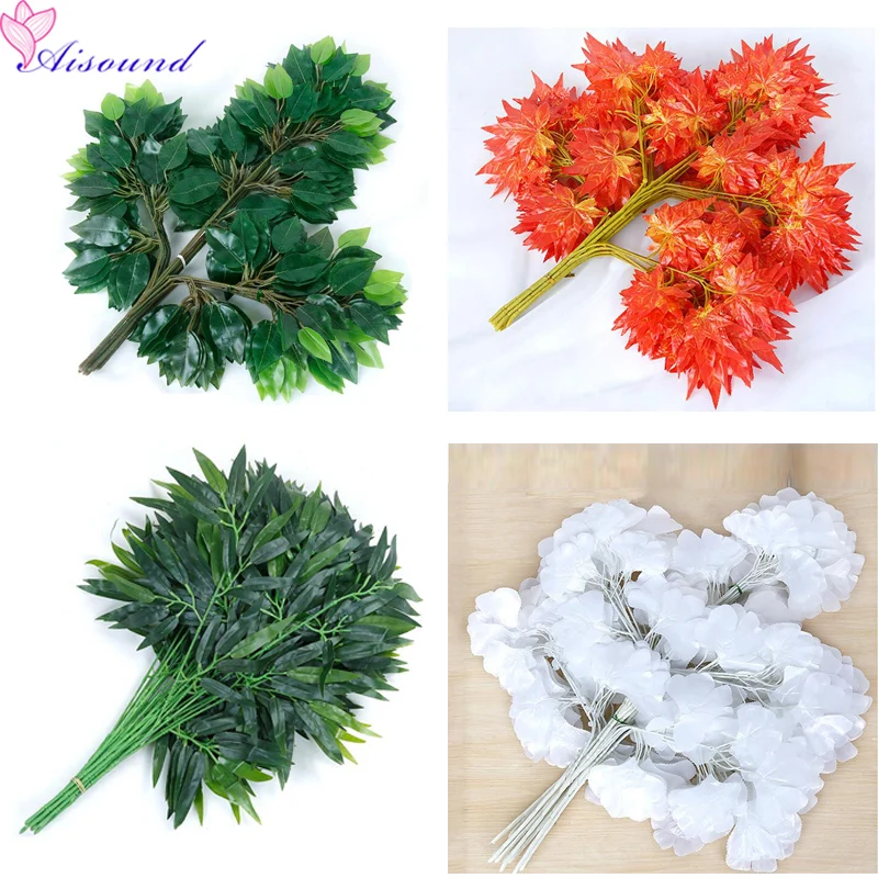 12pcs Artificial Plants Silk Ficus Leaf Branch For Home Decoration