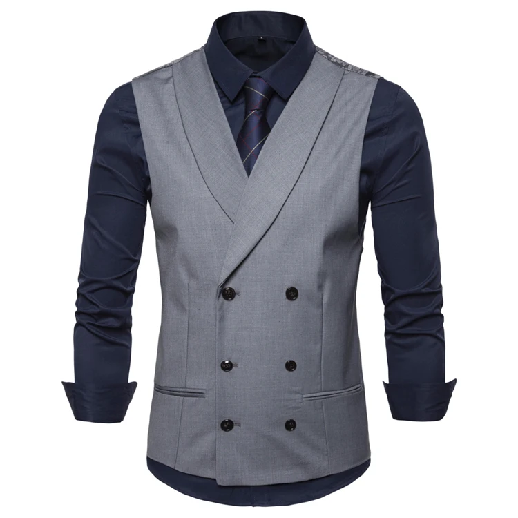 Мода 2019 г. британский стиль одноцветное двубортный для мужчин жилет лоскутное мужской деловой жилет, костюм Homme высокое качество