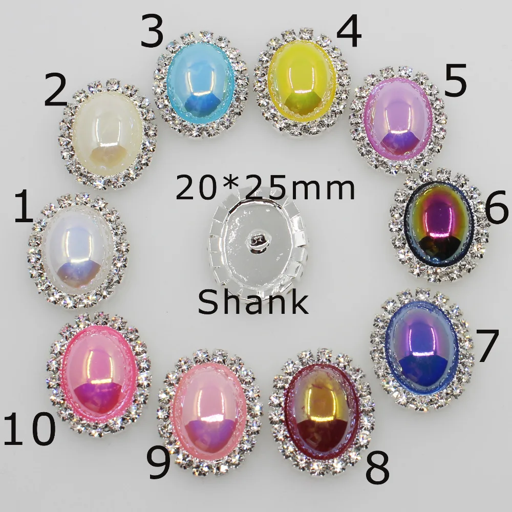 

New 10pc 20*25mm oval AB color pearl Rhinestone Button metal Wedding invitations decorate clothing shank buttons scrapbooking