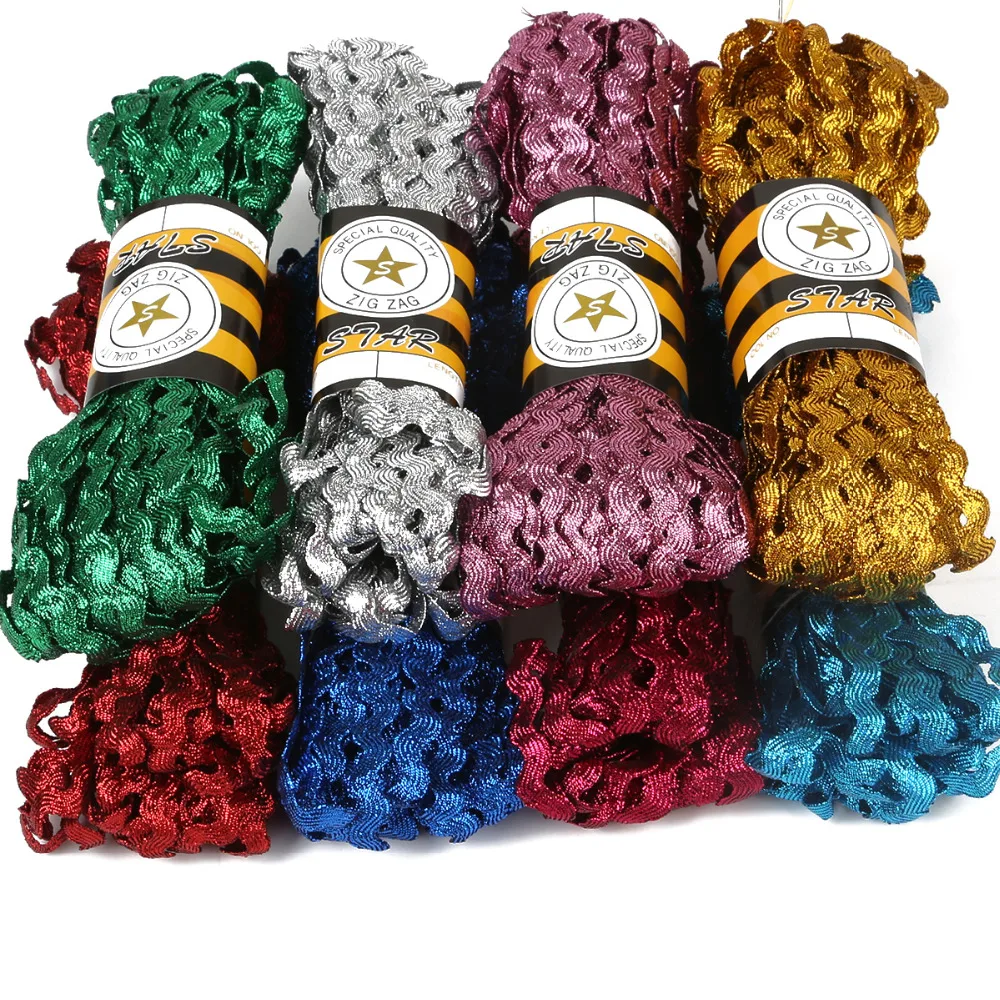 

New Arrival 15 Yards/lot 8mm Multi Color Terylene Ribbons Metallic Ric Rac Zig Zag Ribbons For DIY Hair Bow Accessories