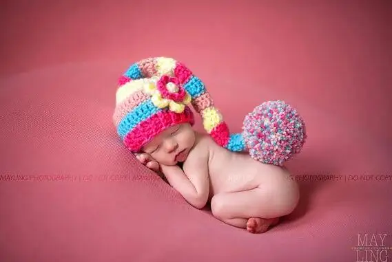 Baby Long Tail Hat Crochet Christmas Newborn Prop Knitted Photography Elf 