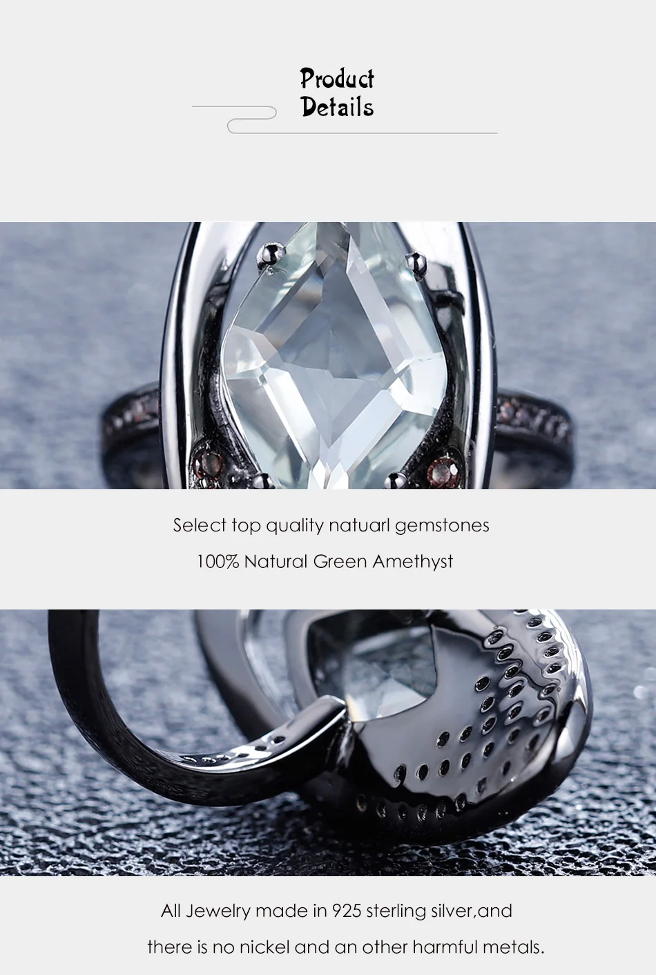 GEM'S балет натуральный зеленый аметист драгоценные камни палец кольца стерлингового серебра 925 винтажные овальные кольца для женщин вечерние ювелирные изделия