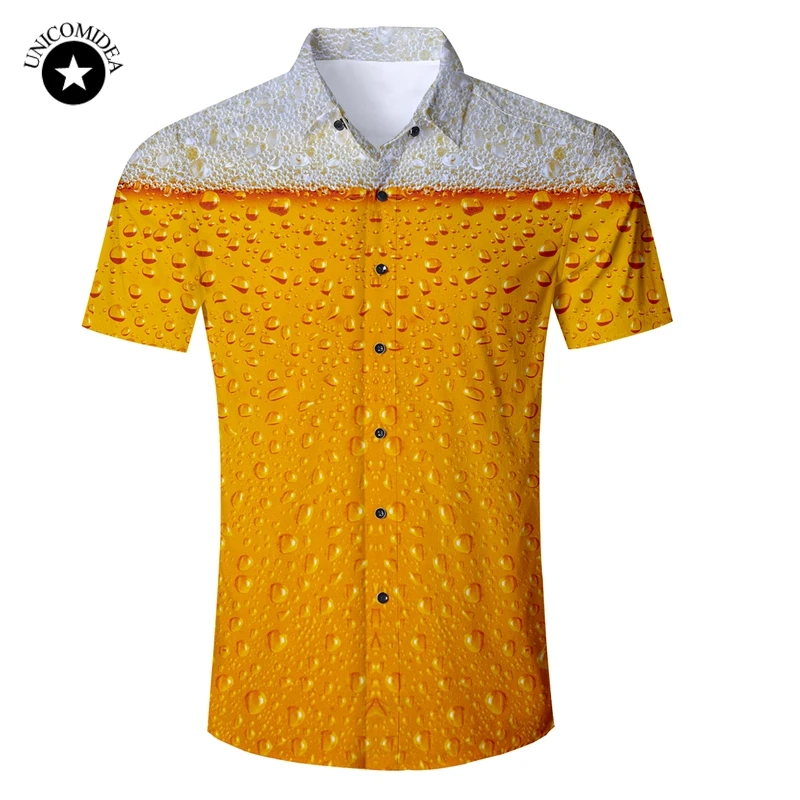 En Ligne Bière Impression Chemise Mens Drôle Nouveauté Robe Chemises Manches Courtes Hauts pour Hommes Slim Fit Blouse Chemise Hawaïenne Casual Marque Vêtements